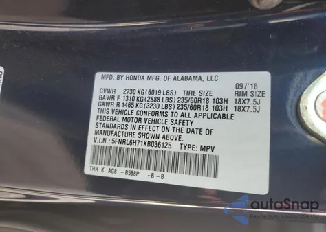 2019 Honda Odyssey Exl z USA, uszkodzony, nr VIN 5FNRL6H71KB036125